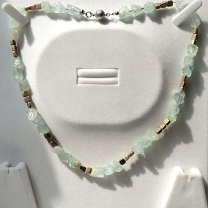 Raw aquamarine necklace, handmade, one of a kind.